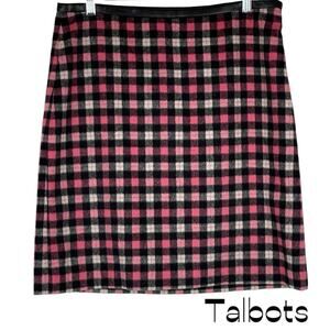 Talbots Pink Black Plaid Wool Blend Career Academia OfficeCore Skirt NWOT Size 8